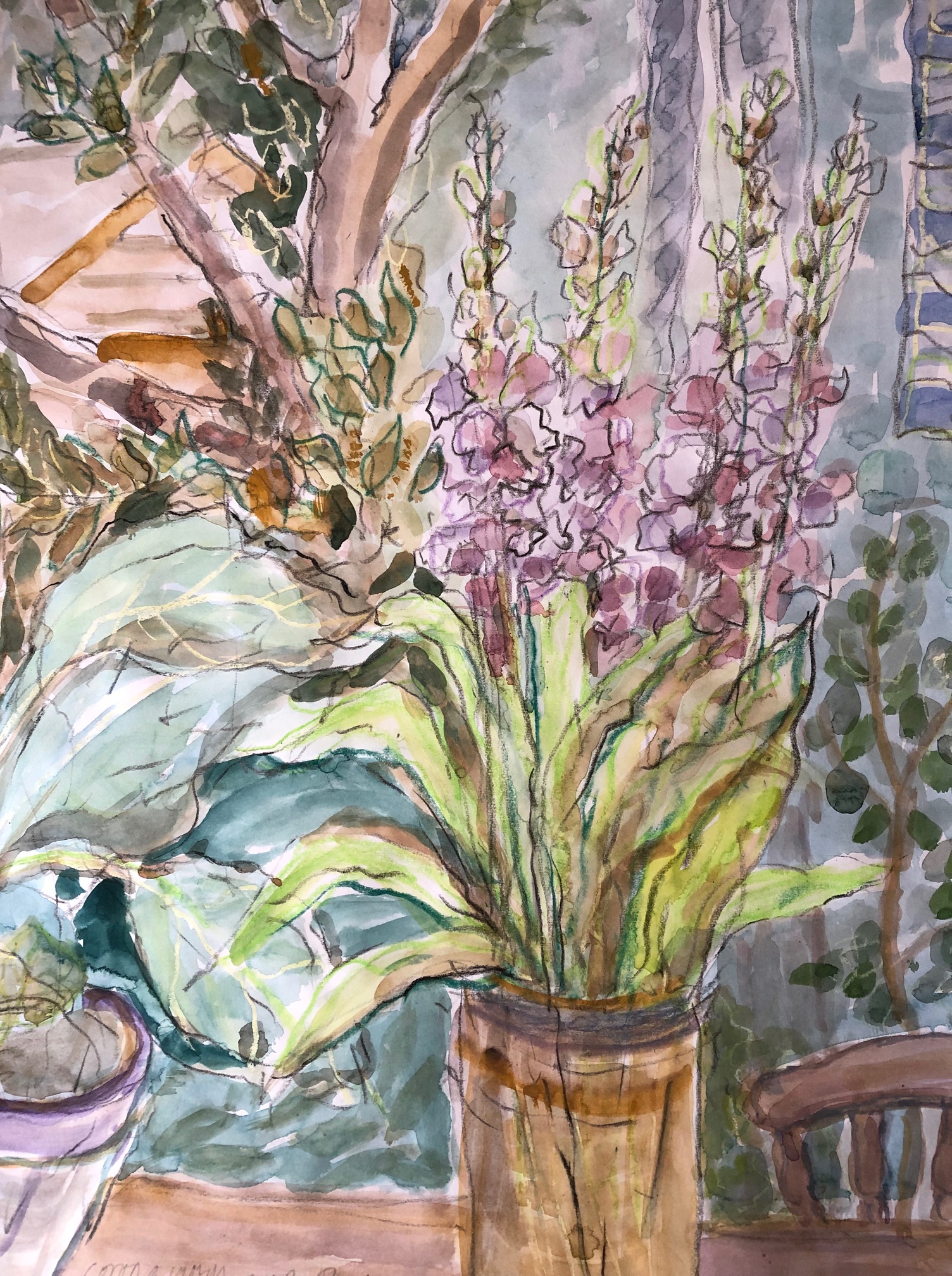 Cabbages and Sweet-Scented Stock, Mixed Media