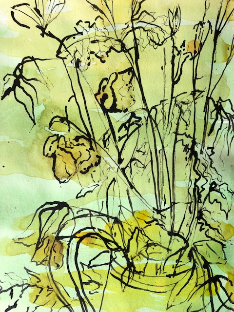 Watercolour with India Ink drawn with a bamboo stick, A4