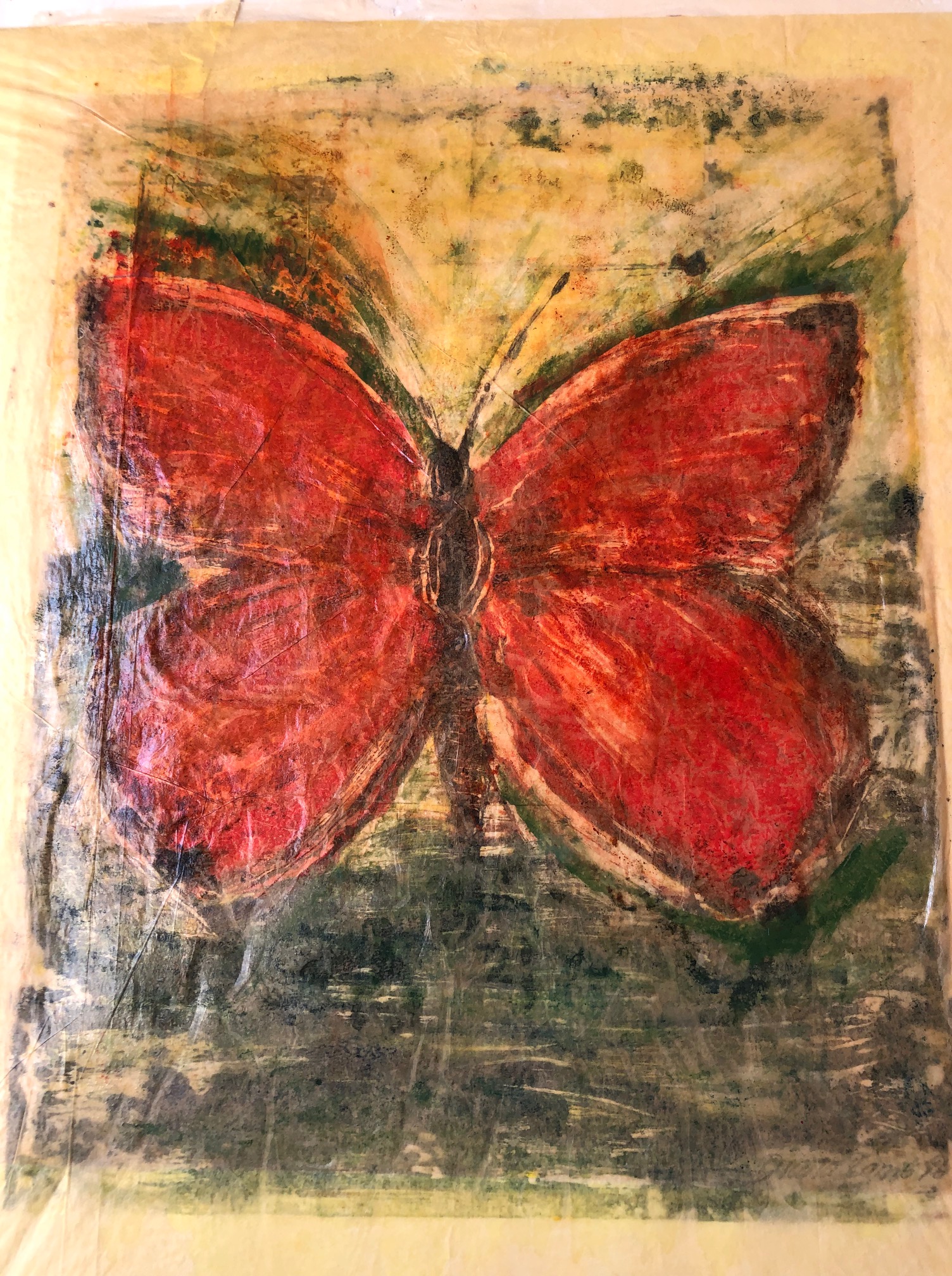 Large Red Copper (1995) Layered print with shellac and tissue paper