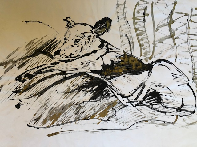 Storm, Indian Ink and Gold Ink, 40cm x 58cm (Not for sale)