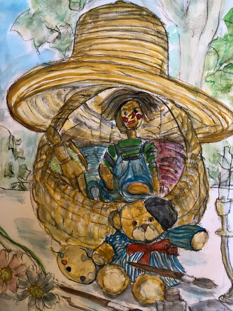 Children's Still Life, Charcoal pencil with watercolour, 44cm x 56cm