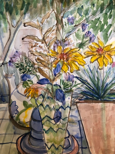Flowers from Allotment, Watercolour and Ink, 50cm x 62cm