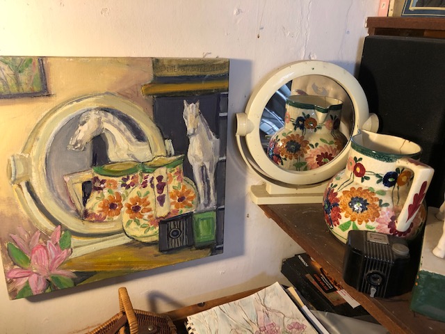 The Large Shaving Mirror, oil on linen, box canvas, 38cm x 35cm